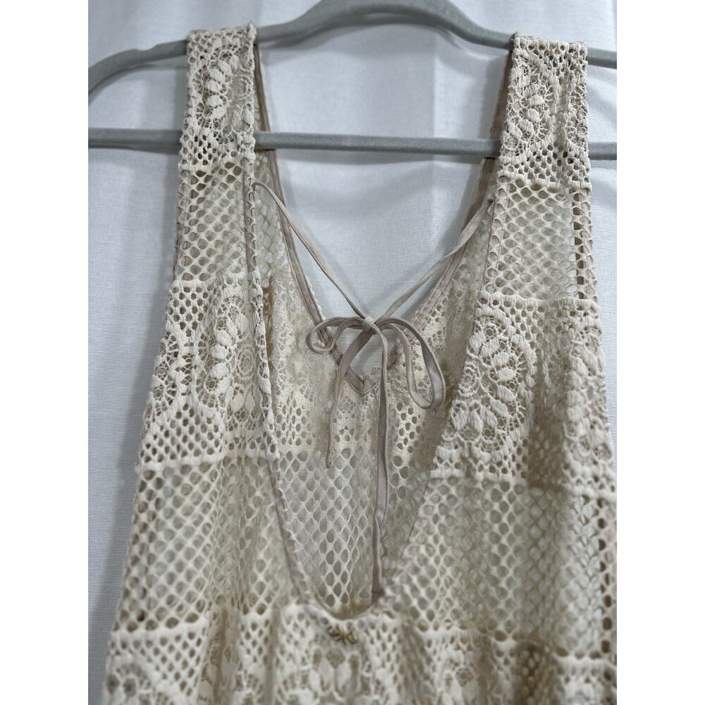 PilyQ Womens Lace Up Side V Neck Open Knit Cover Up Beige SzS Perfect For Beach - Picture 15 of 16